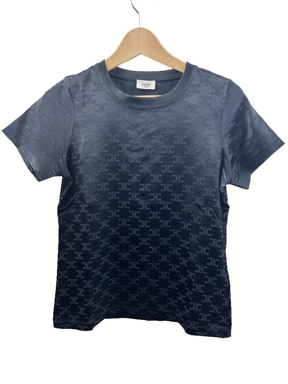 CELINE Paris Triomphe Monogram Black Tone-on-Tone Viscose Top Size Large
